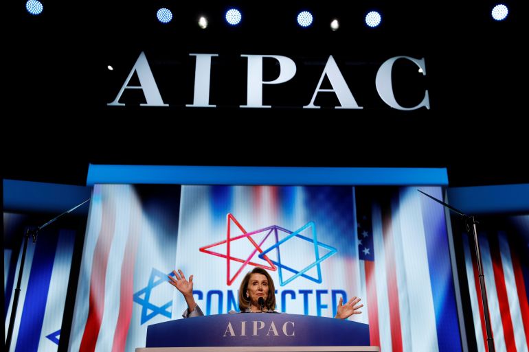 Speaker of the House Nancy Pelosi speaks at AIPAC in Washington, U.S., March 26, 2019. REUTERS/Kevin Lamarque