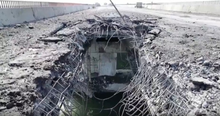 A still from a video shows damage to the Chonhar bridge on June 22. Tass/Reuters
