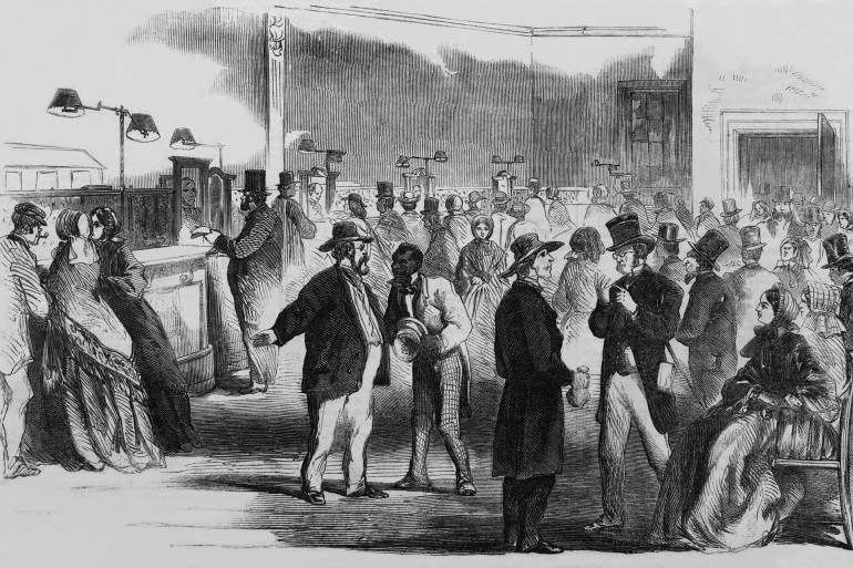 The Civil War. New Yorkers in the Assay Office on Wall Street, to purchase newly issued government bonds that financed the Union war effort. September 1861.; Shutterstock ID 242300575; purchase_order: aljazeera ; job: ; client: ; other: