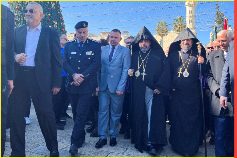 Armenian Patriarch of Jerusalem Nourhan Manougian arrvies at the Church of the Nativity to celebrate Christmas, in Bethlehem in the Israeli-Occupied West Bank, January 18, 2023. REUTERS/Yosri Aljamal