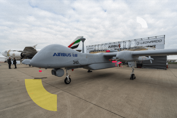 BERLIN, GERMANY - APRIL 25, 2018: Reconnaissance Medium-altitude long-endurance unmanned aerial vehicle IAI Eitan ("Steadfast"), also known as Heron TP. Exhibition ILA Berlin Air Show 2018.