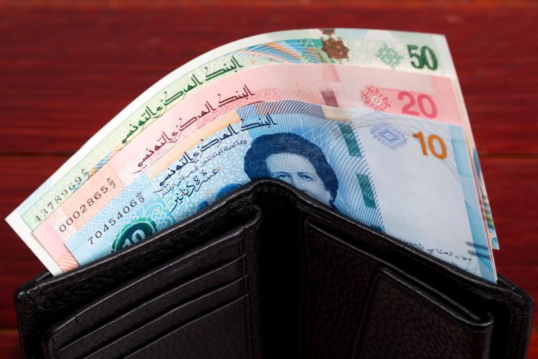 Tunisian money - dinar in the black wallet