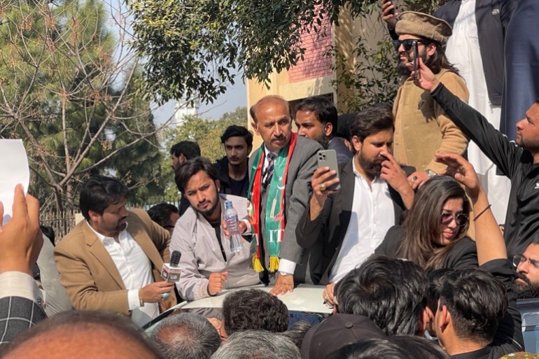 Shoaib Shaheen, one of the Tehreek-e-Insaf party candidates, was among his supporters in Islamabad during a protest against the election results, and an objection was lodged in the court/ Photo: Shahr Al-Ahmad - Islamabad