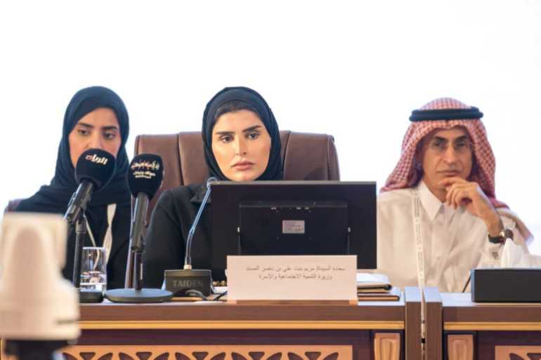 Qatar's Minister of Social Development and Family, Maryam Al-Misnad, indicated that Qatar strongly believes, based on its legal, constitutional and legal principles, that the national social security system is represented by the family as one of the pillars of an essential sector in society. Revolves around.  ,  (al Jazeera)