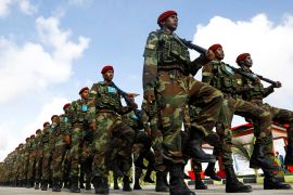 Somali military officers march in a parade during celebrations to mark the 62nd anniversary of the Somali National Armed Forces in Mogadishu, Somalia April 12, 2022. REUTERS/Feisal Omar TPX IMAGES OF THE DAY