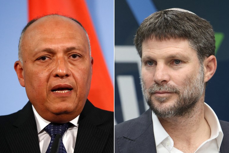 A combo brings together Israeli Finance Minister Bezalel Smotrich and Egyptian Foreign Minister Sameh Shoukry