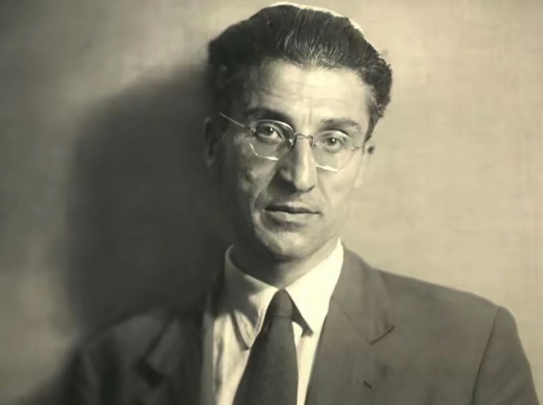 Cesare Pavese (9 September 1908 - 27 August 1950) Italian writer and poet, scholar of English-language literature and translator of Melville, Whitman, Joyce and other greats. Photographic portrait by Ghitta Carell (20 September 1899 - 18 January 1972). Rome, December 1949/January 1950. (Photo by Fototeca Gilardi/Getty Images).