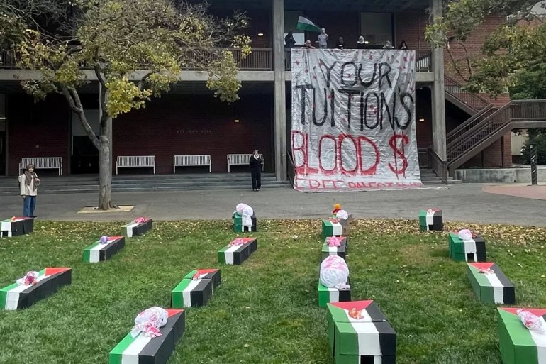 Students participate in an event to honour and recite the names of Palestinian children killed during Israel's continued assault on Gaza organised by the Students for Justice in Palestine chapter at University of California, Davis, on 13 November 2023 (Batool Alawadi/Supplied by author)