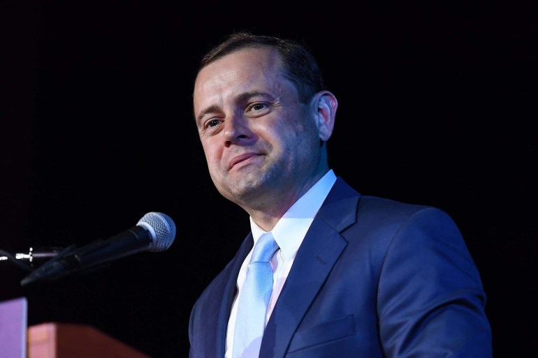 FALLS CHURCH, VA - JUNE 13: Democratic candidate for Governor of Virginia, Tom Perriello gives a concession speech to supporters gathered at the State Theatre on Tuesday June 13, 2017 in Falls Church, VA. (Photo by Matt McClain/The Washington Post via Getty Images)
