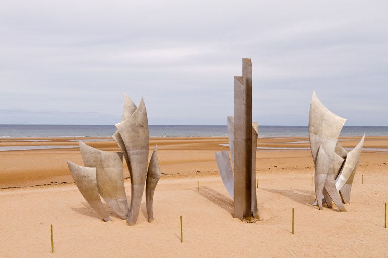 Memorial on Omaha Beach in Normandy, France commemorating the D-Day battle in World War II