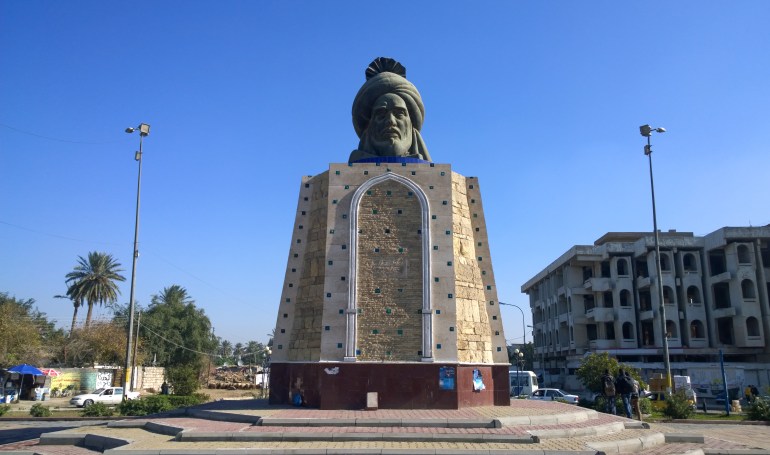 Statue of the Abbasid caliph Abu Jaafar Al Mansour Builder and founder of the city of Baghdad, This statue is located In the Mansour district In the city of Baghdad.