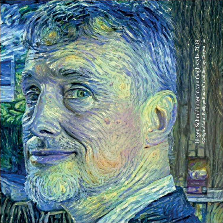 صورة لـ"يورغن شميدهوبر" تم التقاطها في أحد المناسبات عام 2019 ، ثم معالجتها بأسلوب الرسام الشهير" فان جوخ "، باستخدام الذكاء الاصطناعي (يورغن شميدهوبر)