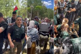 شرطة ولاية فلوريدا ألقت القبض على عدد من المتظاهرين داخل حرم جامعة جنوب فلوريدا (الجزيرة)