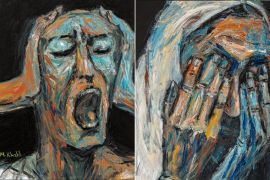 لوحات محمد خليل من معرض &quot;بث حي&quot; لوحات فنية تجسد أهوال الحرب في قطاع غزة&quot; (موقع المتحف الفلسطيني)