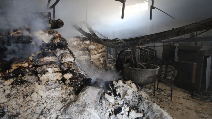 IDLIB, SYRIA - FEBRUARY 20 : Damage caused after Assad Regime forces' artillery units hit the largest bakery in Khan Shaykhun within the borders of the tension reduction zone determined for Idlib on February 20, 2019 in Idlib, Syria. (Photo by Enes Diyab/Anadolu Agency/Getty Images)