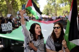 مدريد وعشرات المدن الإسبانية شهدت مظاهرات داعمة للفلسطينيين خلال الشهر الجاري (الفرنسية)