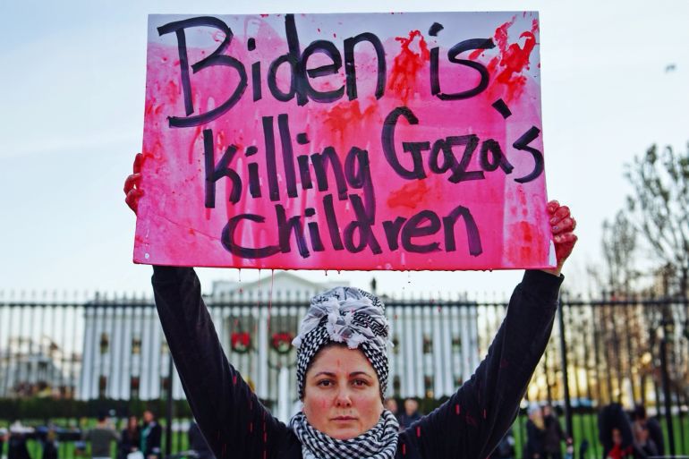 "حزامي برمادا" قائدة حركة الاحتجاجات الشعبية ضد بايدن وإسرائيل بمنطقة واشنطن الكبرى