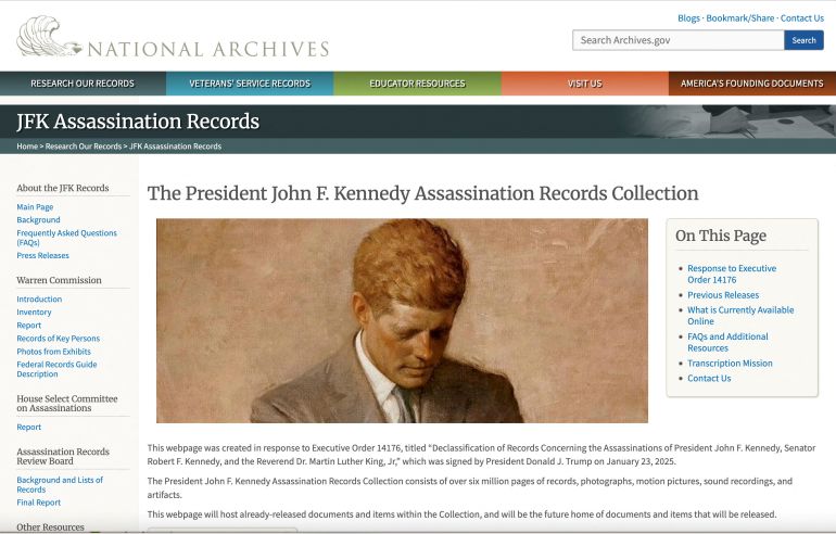 The website of the National Archives' collection of records relating to the 1963 assassination of President John F. Kennedy