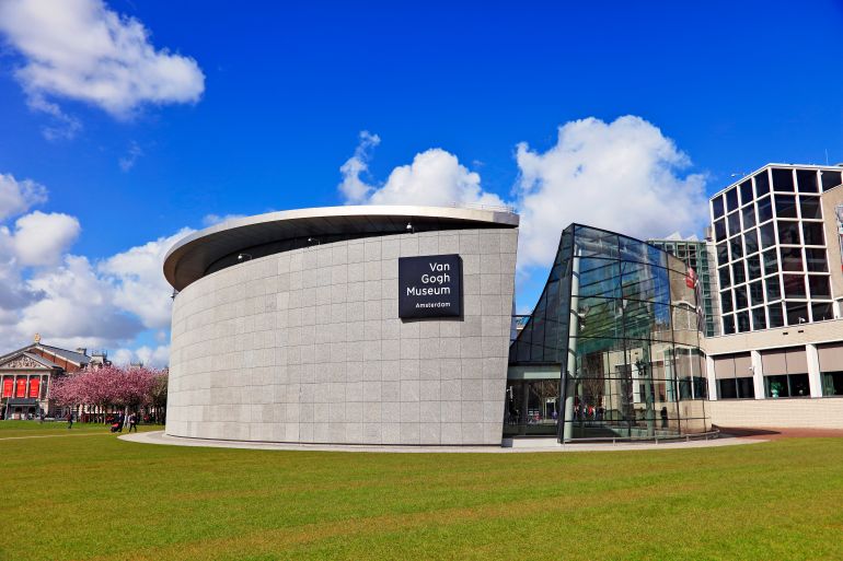 Amsterdam, Netherlands - May 3, 2016: Image of Van Gogh Museum in Amsterdam during the spring. It shows one of the buildings of this museum located on the "museumplein" (museumsquare) in Amsterdam, Netherlands.