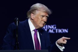 U.S. President Donald Trump points his finger during a Turning Point USA event at Dream City Church in Phoenix, Arizona, U.S., April 17, 2026. REUTERS/Evelyn Hockstein