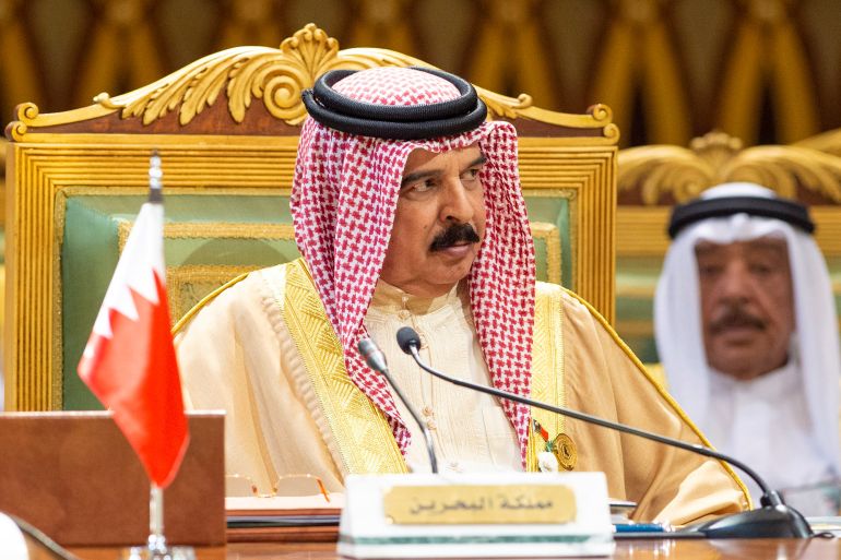 Bahraini King Hamad bin Isa Al Khalifa attends during the Gulf Cooperation Council's (GCC) 40th Summit in Riyadh