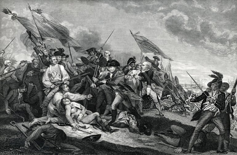 Engraving From 1869 Commemorating The Battle Of Bunker Hill In 1775 During The American Revolution.